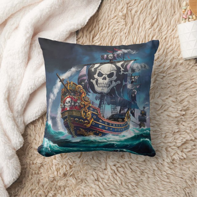 Majestic Pirate Ship durch Sturmgewässer Kissen (Decke)