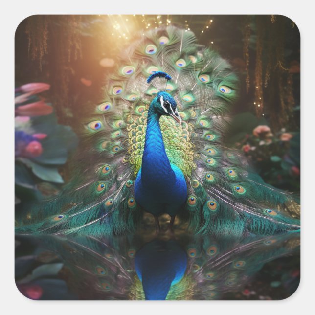 Majestic Plume Peacock Quadratischer Aufkleber (Vorderseite)