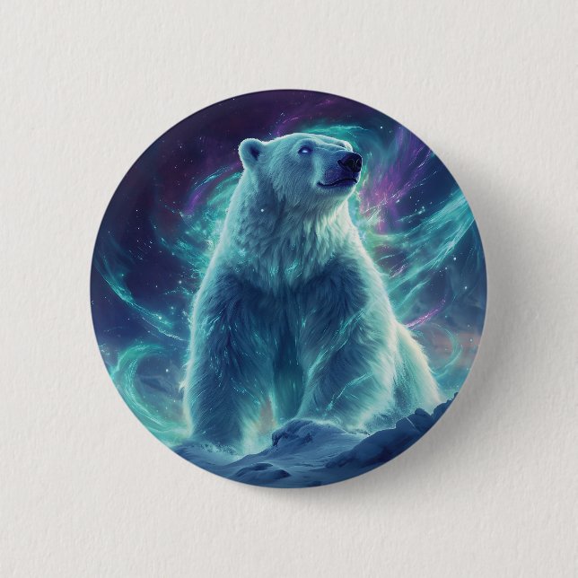 Majestic Polar Bear Design mit Northern Lights Button (Vorderseite)