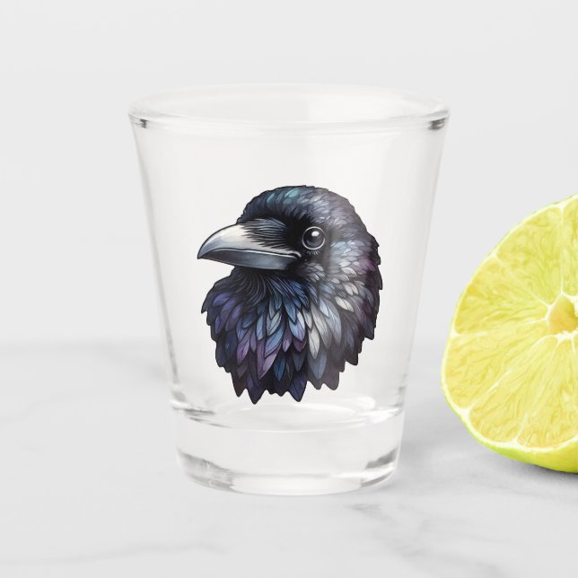 Majestic Raven Portrait - Rabe, Vogel, wild lebend Schnapsglas (Vorderseite)