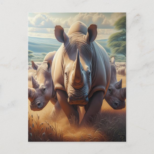 Majestic Rhinoceros Mutter mit jungen Postkarte (Vorderseite)