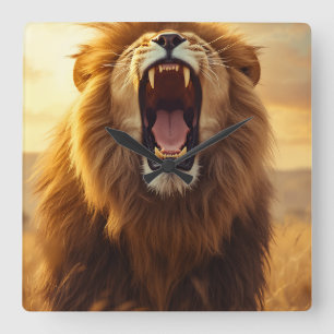 Majestic Roaring Lion Poster Quadratische Wanduhr