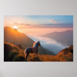 Majestic Rotes Pferd im Berg bei Sonnenaufgang Poster