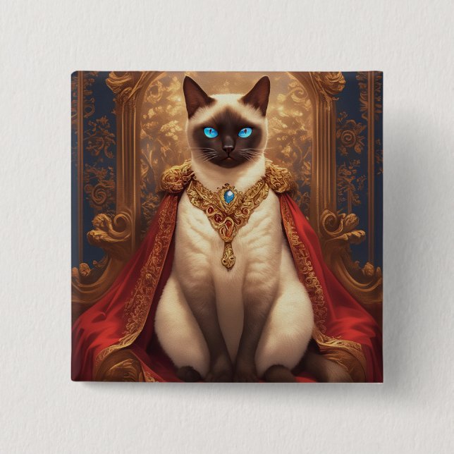 Majestic Royal Siamese Cat Portrait Button (Vorderseite)