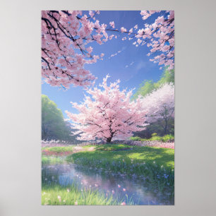 Majestic Sakura Stream Poster
