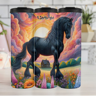 Majestic Schwarzes Pferd in einer farbenfrohen Wie Thermosbecher