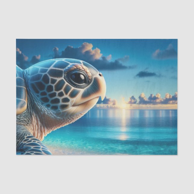 Majestic Sea Turtle Decoupage | Blue Marine Seidenpapier (Vorderseite)