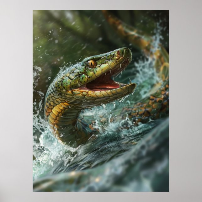 Majestic Snake Fish sprang aus dem Wasserplakat Poster (Vorne)