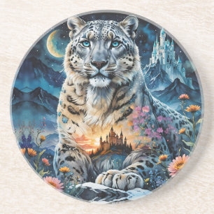 Majestic Snow Leopard - Burg - Mond, Getränkeuntersetzer
