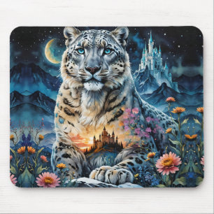 Majestic Snow Leopard - Burg - Mond, Mousepad