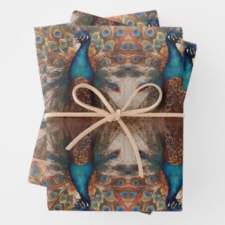 Majestic Splendor: Das Pfauenwackelpapier Boho Geschenkpapier Set