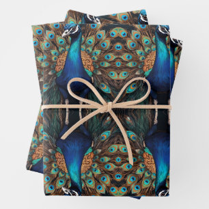 Majestic Splendor: Das Pfauenwackelpapier Boho Geschenkpapier Set