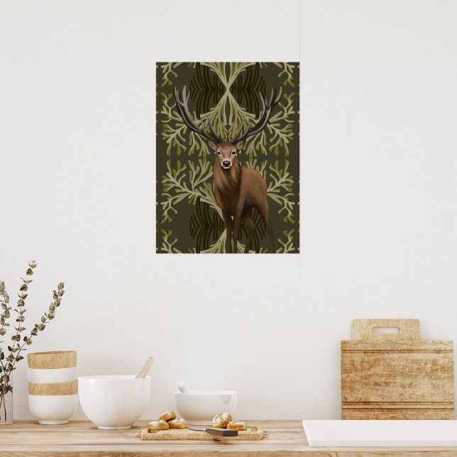 Majestic Stag Abstrakt Grünwald Poster (Küche)