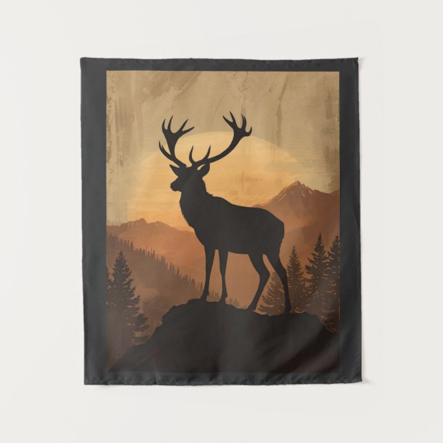 Majestic Stag Deer Silhouette at Sunset Wandteppich (Vorderseite)