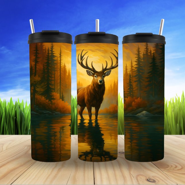 Majestic Stag, Golden Hour Waters Thermosbecher (Von Creator hochgeladen)