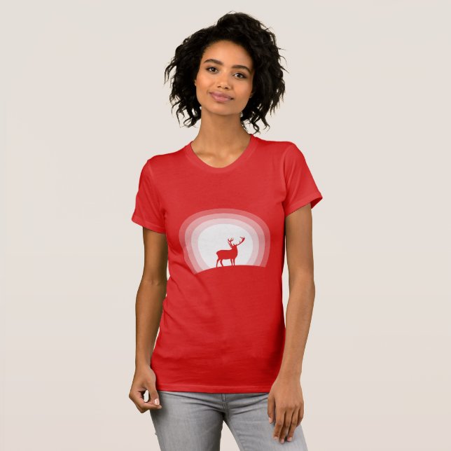 Majestic Stag Silhouette Under Lunar Light T-Shirt (Vorne ganz)