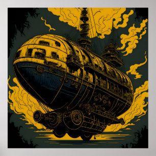 Majestic Steampunk Airship Poster