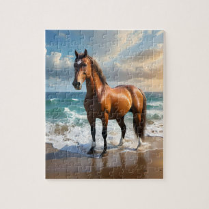 **"Majestic Stride: Proud Brown Horse on Beach