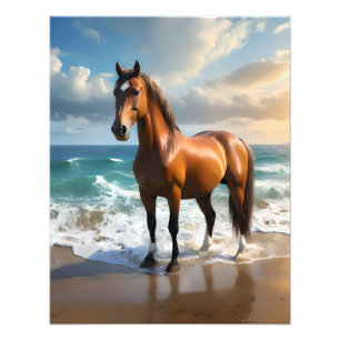 **"Majestic Stride: Proud Brown Horse on Beach Fotodruck
