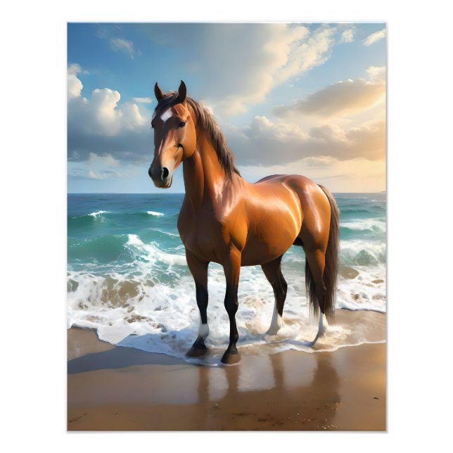 **"Majestic Stride: Proud Brown Horse on Beach Fotodruck (Vorne)