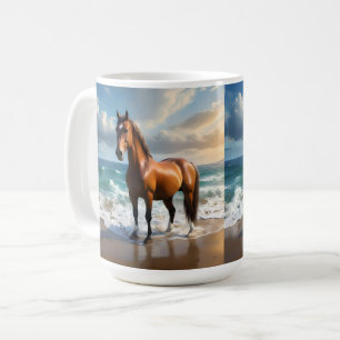 **"Majestic Stride: Proud Brown Horse on Beach Kaffeetasse