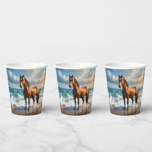 **"Majestic Stride: Proud Brown Horse on Beach Pappbecher