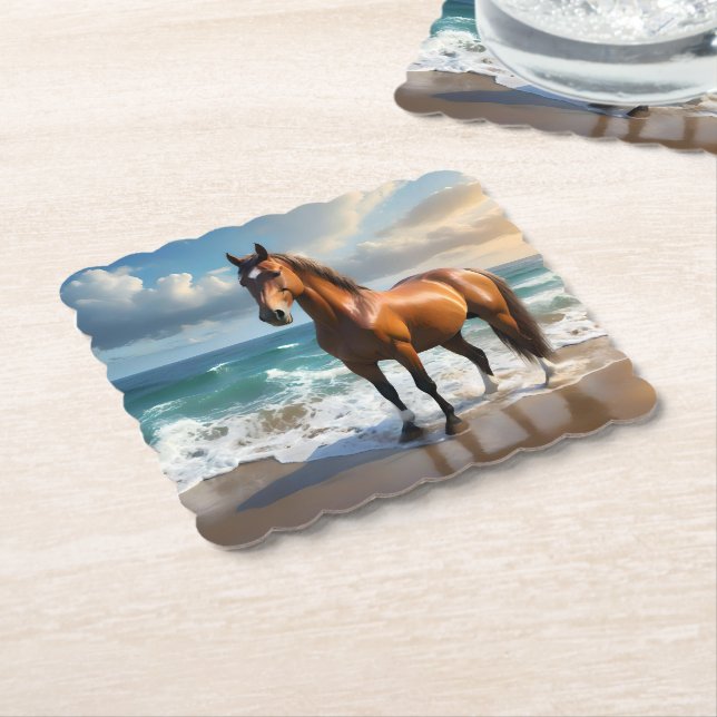 **"Majestic Stride: Proud Brown Horse on Beach Untersetzer (angewinkelt)