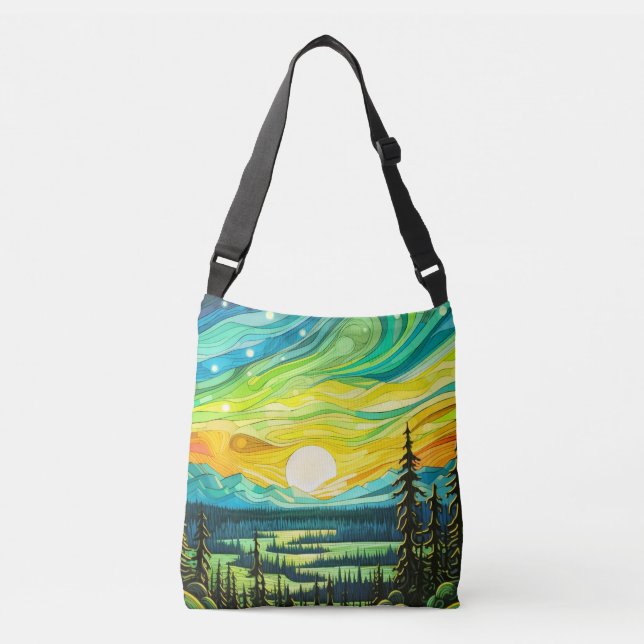 Majestic Sunset Abstrakt Illustration Tragetaschen Mit Langen Trägern (Vorderseite)