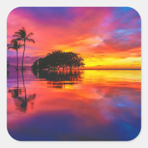 Majestic Sunset Wailea Beach, Maui, Hawaii Quadratischer Aufkleber