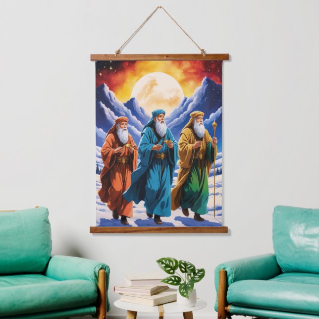 Majestic Three Wise Men Journey Weihnachten Wandteppich Mit Holzrahmen (Wohnzimmer)