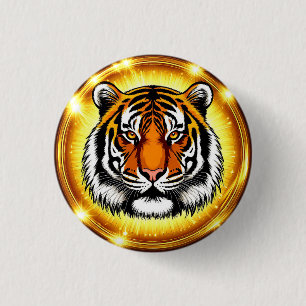 Majestic Tiger Head mit leuchtenden goldenen Licht Button