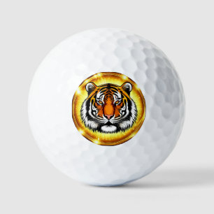 Majestic Tiger Head mit leuchtenden goldenen Licht Golfball