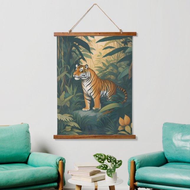 Majestic Tiger im Dschungel Wandteppich Mit Holzrahmen (Wohnzimmer)