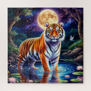 Majestic Tiger in einer Moonlit Fantasy Landschaft
