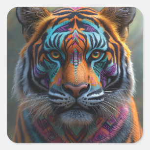 Majestic Tiger mit lebendigem Stammegefecht Quadratischer Aufkleber