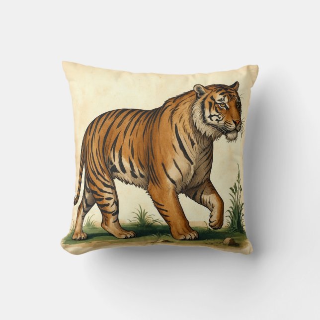 Majestic Tiger Mittelalterliche Illustration Kissen (Vorderseite)