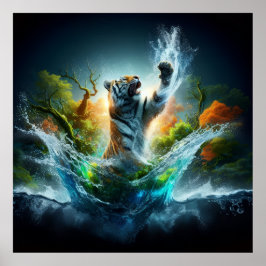 Majestic Tiger Rising from Water Poster