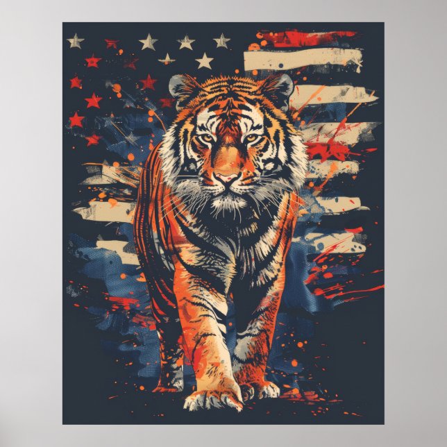 Majestic Tiger Stehend stolz von amerikanischer Fl Poster (Vorne)