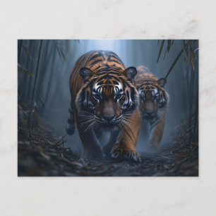 Majestic Tigers in einem foggischen Dschungel Postkarte