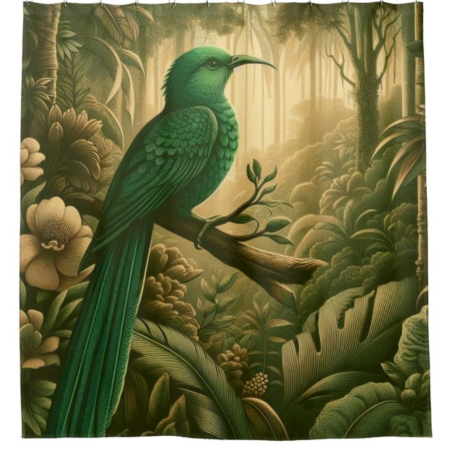 Majestic Tropical Bird im grünen Dschungel 3 Duschvorhang (Vorderseite)