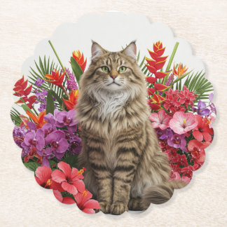 Majestic Tropical Cat Drink Coasters Design. Untersetzer