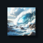 Majestic Turquoise Ocean Wave Crashing Against  Leinwanddruck<br><div class="desc">A breathtaking and powerful digital landscape featuring a massive turquoise wave breaking against a rugged, rocky shoreline. The intense spray of the sea foam and the dramatic lighting under a cloudy sky evoke a sense of raw natural beauty and cinematic drama. Ideal for large-scale wall art, modern coastal-themed interiors, or...</div>