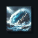 Majestic Turquoise Ocean Wave Crashing Against Leinwanddruck<br><div class="desc">A powerful and cinematic digital landscape featuring a massive turquoise wave curling and crashing against a towering, rugged rock cliff. The composition captures the raw energy of the ocean under a heavy, dramatic stormy sky, with intense water textures and atmospheric lighting. Perfect for statement wall art, modern coastal home decor,...</div>