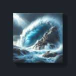 Majestic Turquoise Ocean Wave Crashing Against  Leinwanddruck<br><div class="desc">A powerful and cinematic digital landscape featuring a massive turquoise wave curling and crashing against a towering, rugged rock cliff. The composition captures the raw energy of the ocean under a heavy, dramatic stormy sky, with intense water textures and atmospheric lighting. Perfect for statement wall art, modern coastal home decor,...</div>