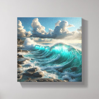 Majestic Turquoise Ocean Waves Crashing Against  Leinwanddruck