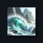 Majestic Turquoise Wave Crashing Against Dramatic  Leinwanddruck<br><div class="desc">A powerful and awe-inspiring digital landscape featuring a massive turquoise wave breaking against dark, jagged mountain cliffs. The intense spray of the sea foam and the high-contrast lighting evoke a sense of raw natural beauty and cinematic drama. Perfect for large-scale wall art, modern coastal interiors, or as a striking focal...</div>