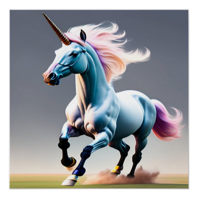 Majestic Unicorn Galloping durch die Wiese Poster (Vorderseite)