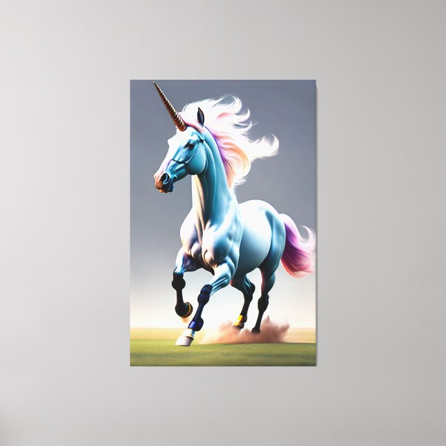 Majestic Unicorn galoppieren durch die Wiese Leinwanddruck (Vorderseite)