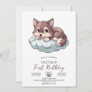 Majestic Unique Digital Wolf 1. Geburtstag Einladung