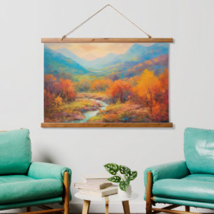 Majestic Valley Herbst Japanische Kunst Wandteppich Mit Holzrahmen